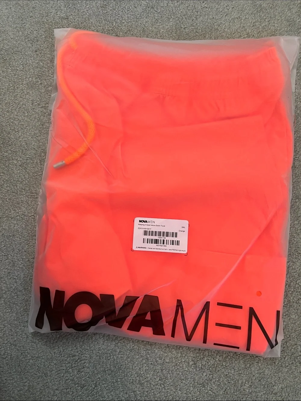 Fashion Nova Neon Orange Cargo Swim Trunks with Drawstring
